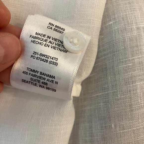 Tommy Bahama Linen White Cap Short Sleeve Women's L Blouse Button Up Shirt Top - Picture 9 of 10